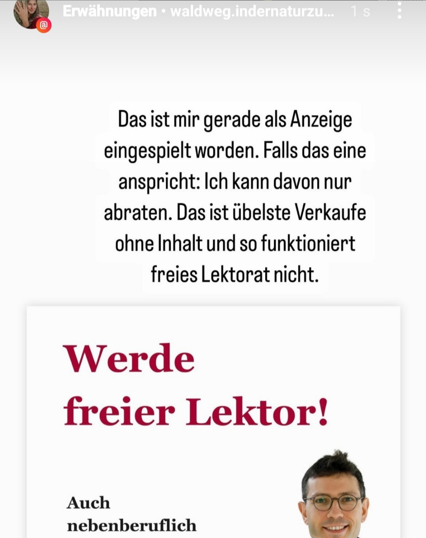 Öffentliche Kritik an den Lektorenausbildungen von Evgenij Unker bei Instagram.